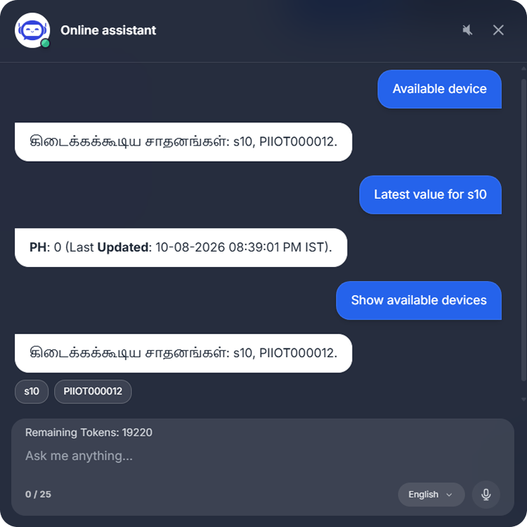 ThingsForge AI assistant answering questions about devices and sensors